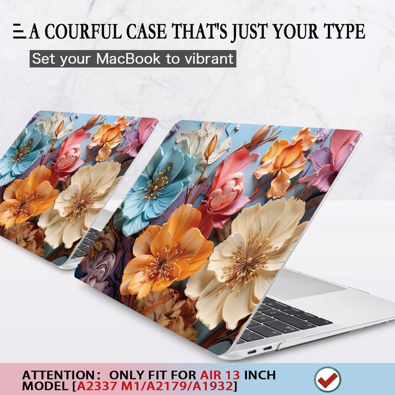 CISSOOK Compatible with MacBook Air 13 inch Case 2021 2020-2018 Release M1 A2337 A2179 A1932  Flower Hard Shell Case with Keyboard Cover for MacBook Air 13 Inch with Touch ID  Silk Flowers - Image 3